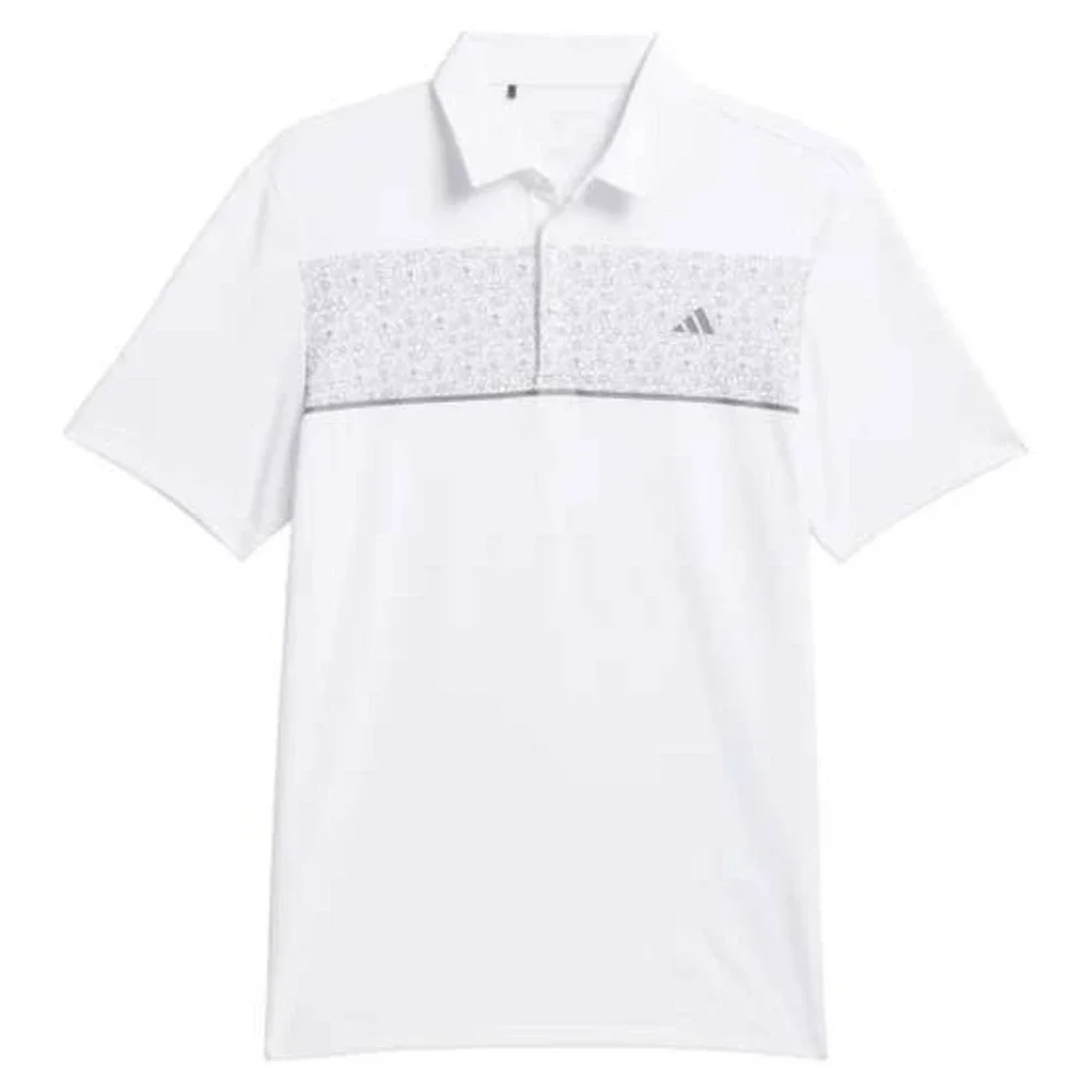 ADIDAS Golf Polo Mens XL (46-48) White Gray Floral Flowers‎ Moisture Wicking NWT